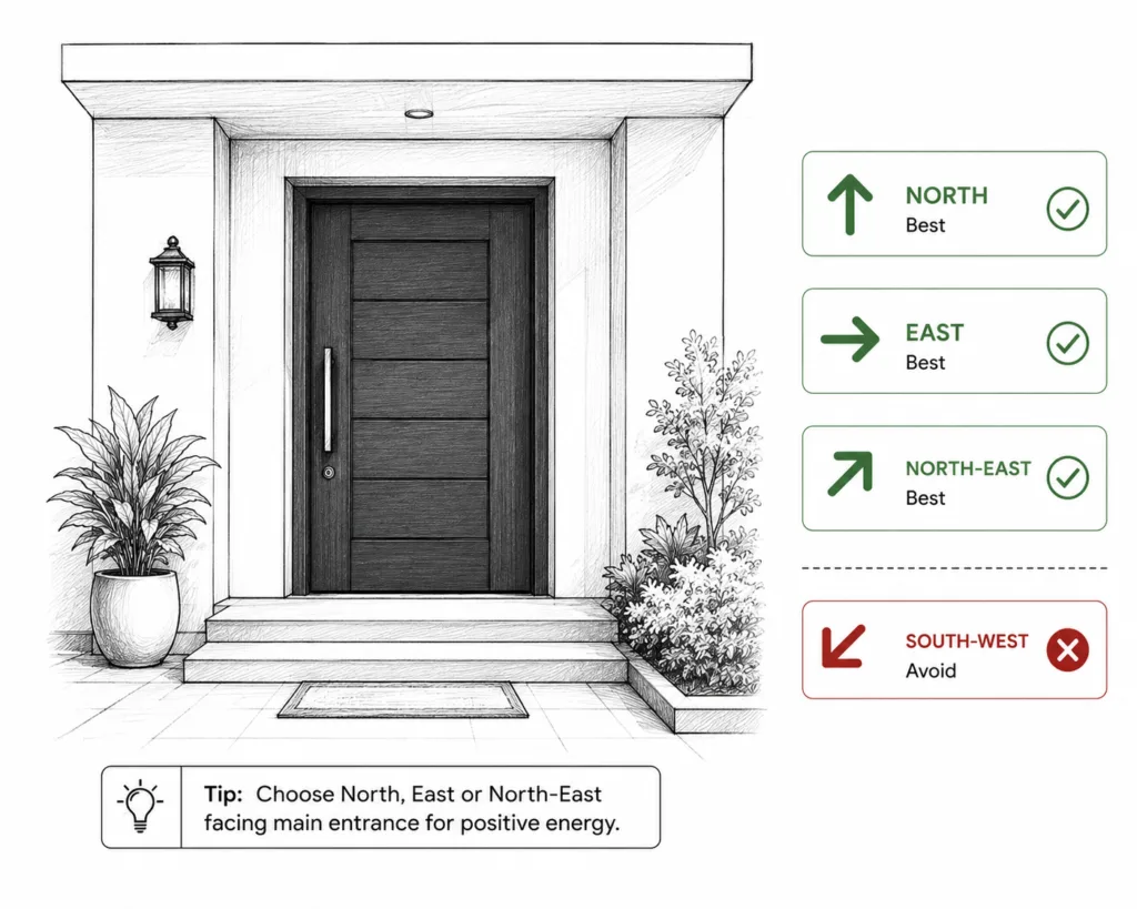 Preferred main entrance directions as per Vastu Shastra