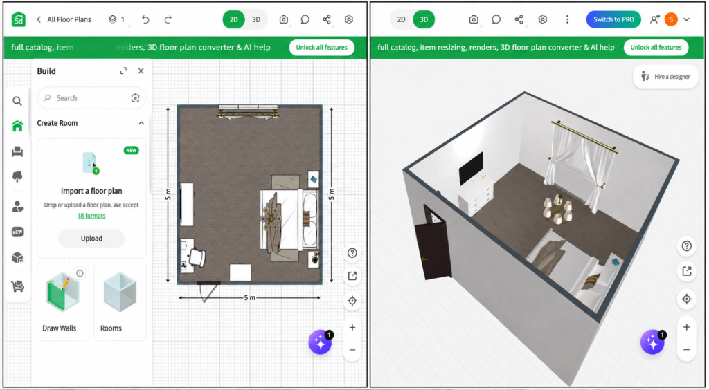 Planner 5D feature –Design simultaneously in 2D and 3D