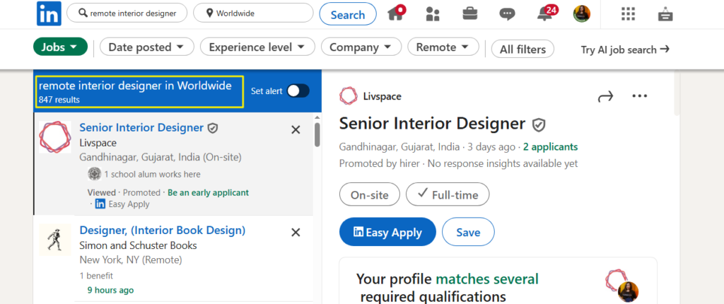 Remote job opportunities for Interior designers worldwide on LinkedIn.