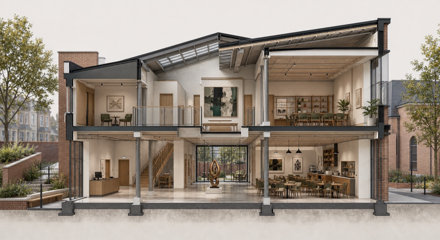 Week 4 floors, ceilings, roofs, and components shown in a coordinated building section