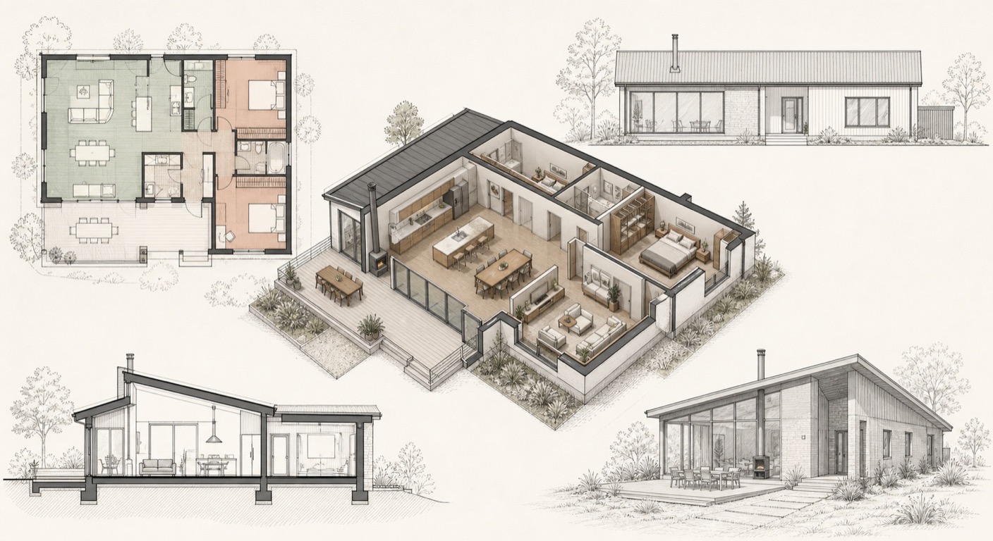 Week 6 coordinated Revit plans, sections, elevations, and presentation views