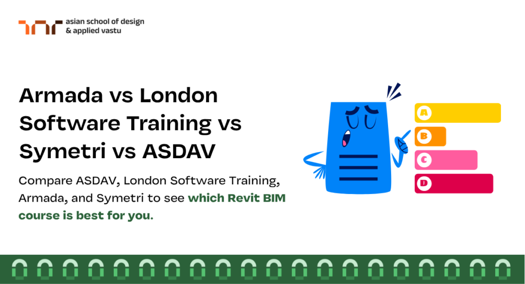 Graphic comparing UK Revit training courses from Armada, London Software Training, Symetri, and ASDAV.