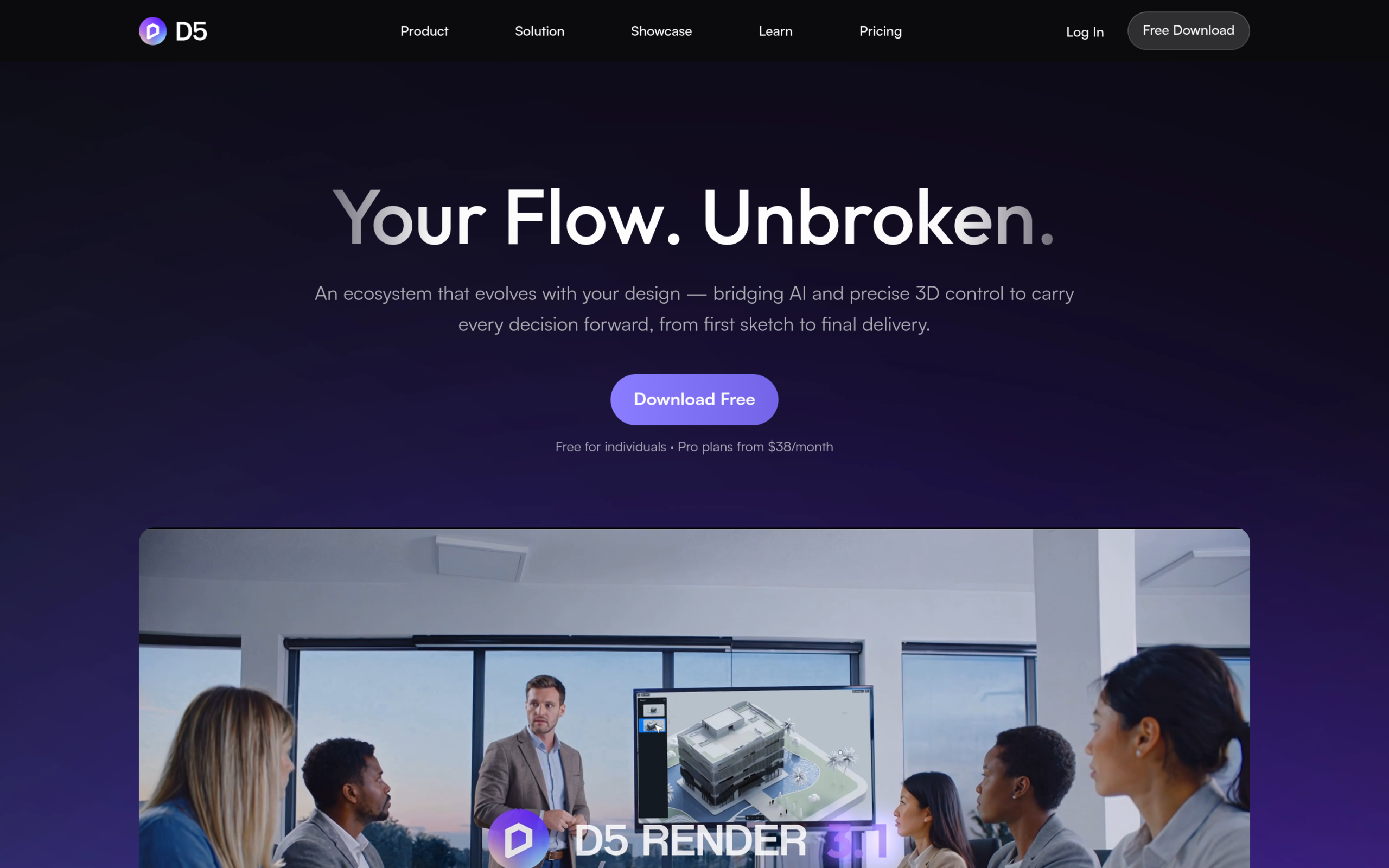 D5 Render website showing real-time architectural rendering software