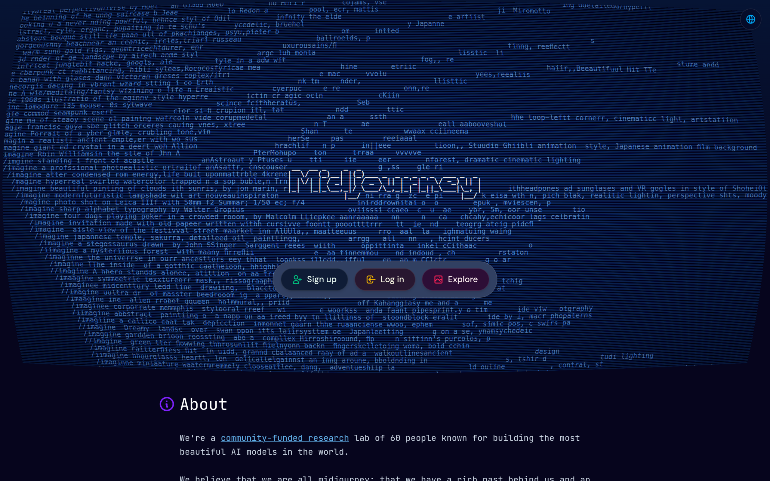 Midjourney website homepage showing AI-generated architectural concept imagery