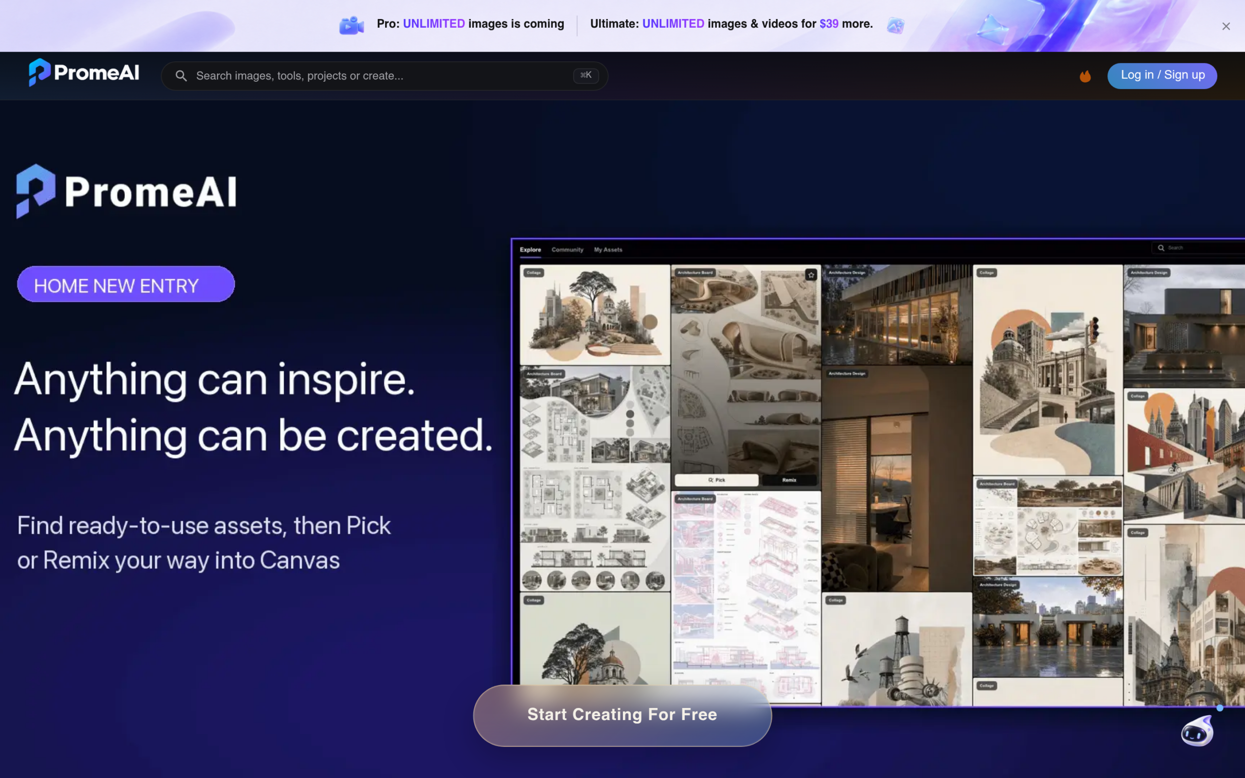 PromeAI website showing AI sketch to render platform for architects